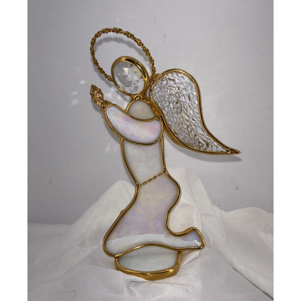 Christmas Angel Of Love White‎ Opalescent Stained Glass 24k Gold Plated